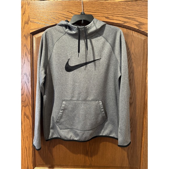 Women's Nike Dri-FIT Gray Pullover Hoodie Sweatshirt Large Swoosh Logo - Picture 1 of 3
